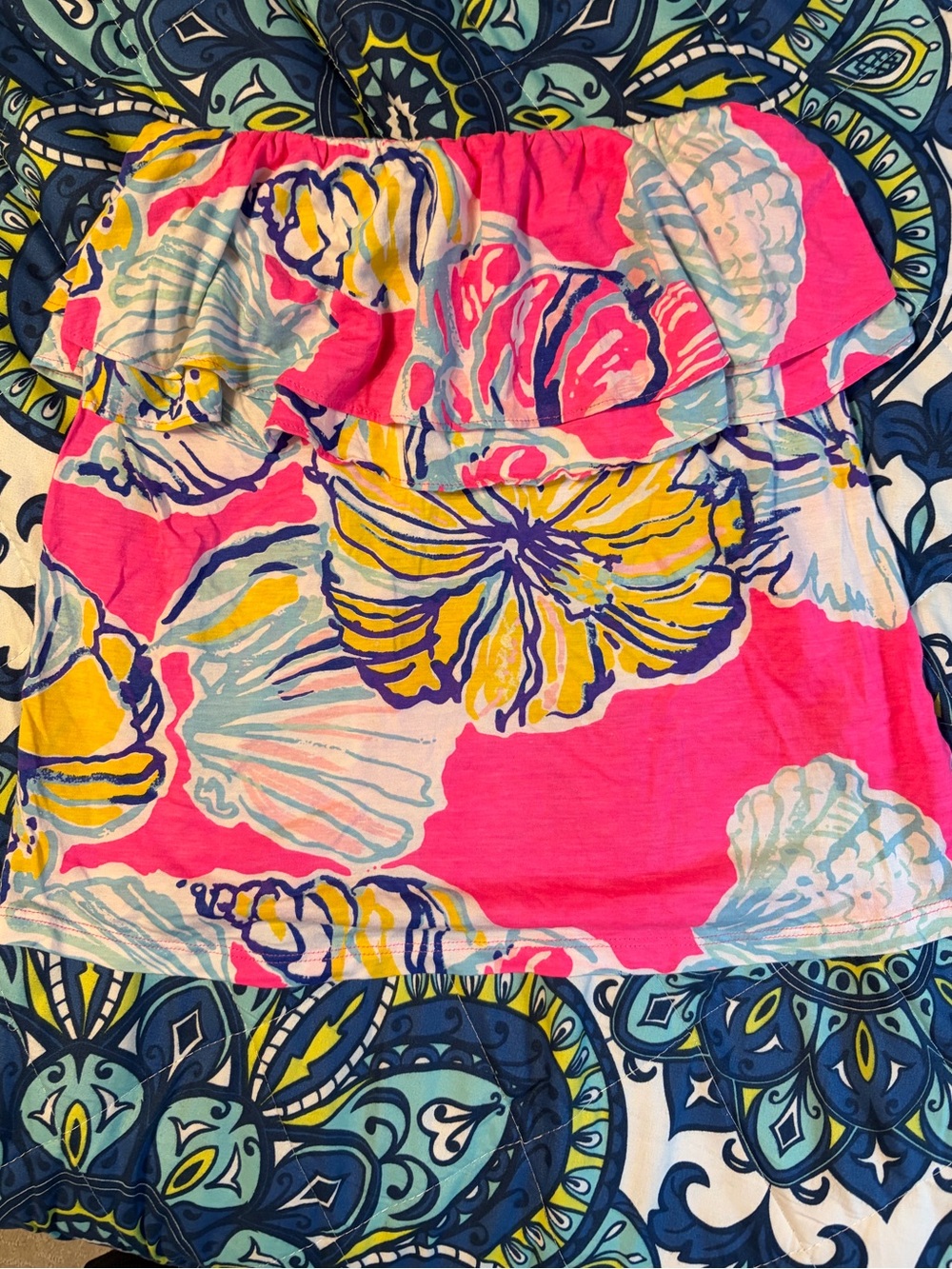 Lilly Pulitzer Hot Pink Floral Ruffle strapless top